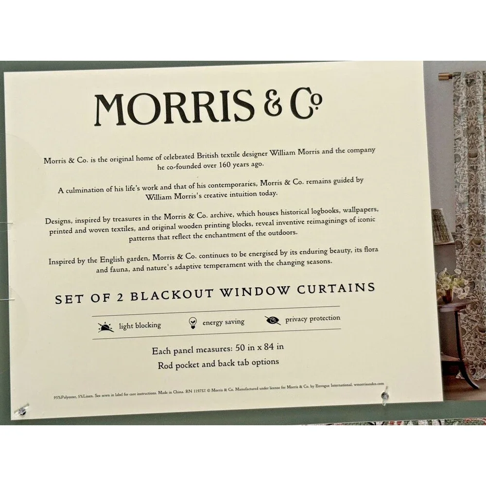 Morris & Co. Window Curtains Panels Lodden Set Pair 50 X 84 Floral Blue Drapes